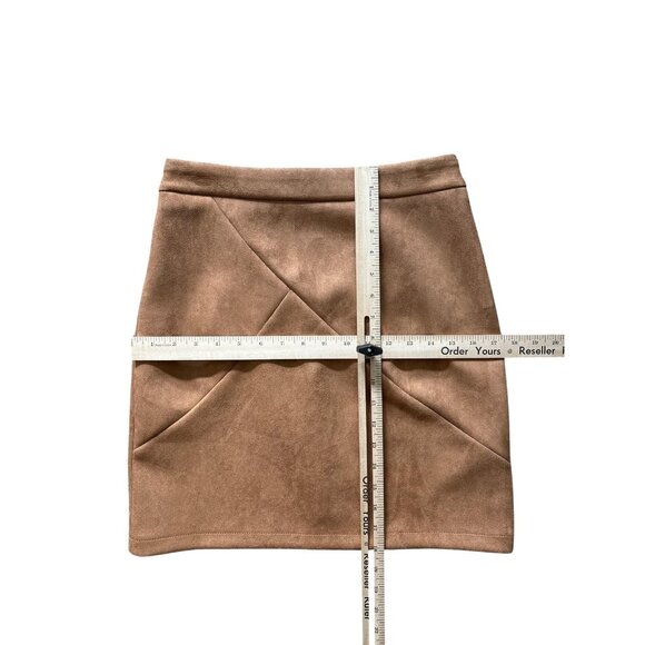 Simplee Skirt Womens Medium Brown Faux Suede High Waist Mini Stretch Zip Modern - Picture 4 of 6